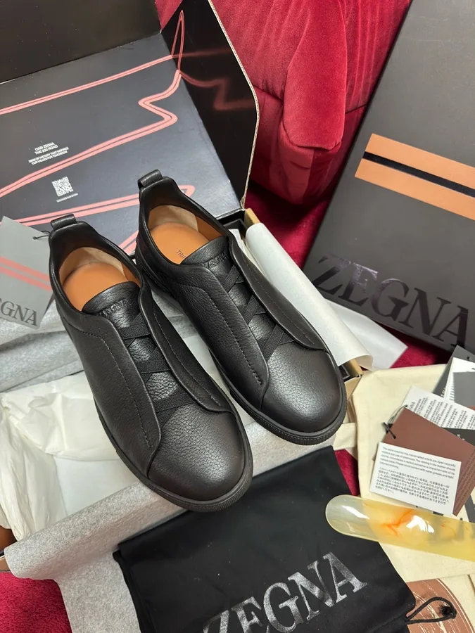 Zegna Woven Leather Slip-On Black