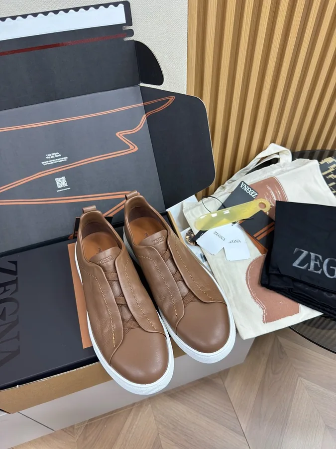 Zegna Woven Leather Slip-On Tan