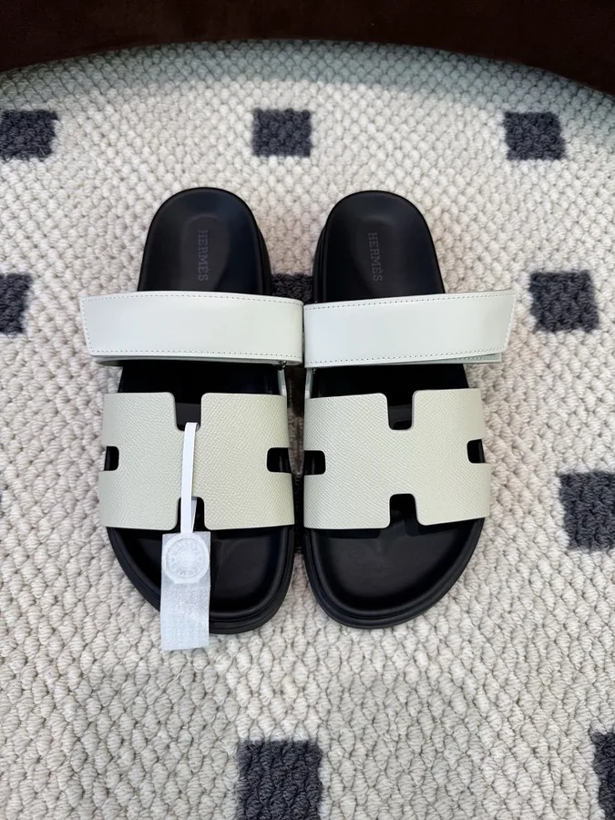 Hermes Oran Slide Sandals White