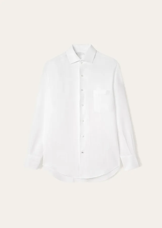 Linen Pocket Button-Up Shirt White