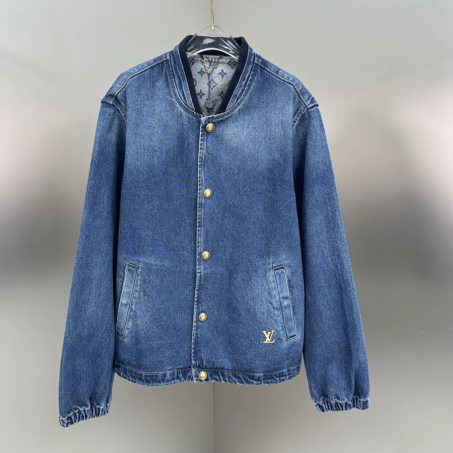 LV Monogram Denim Bomber Jacket Blue