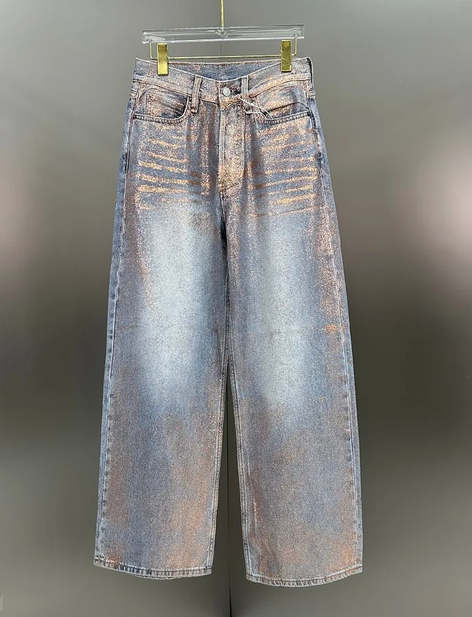 Distressed Shimmer Wide Leg Jeans