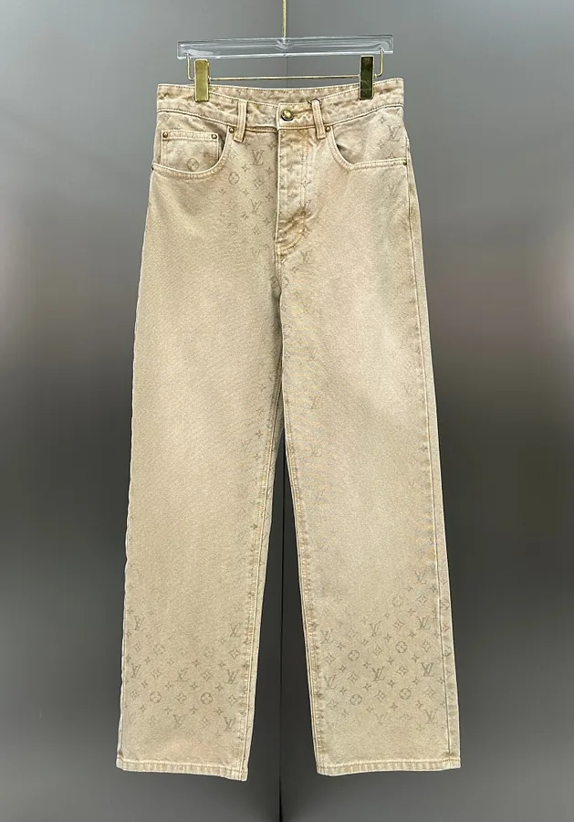LV Monogram Wide Leg Jeans Beige