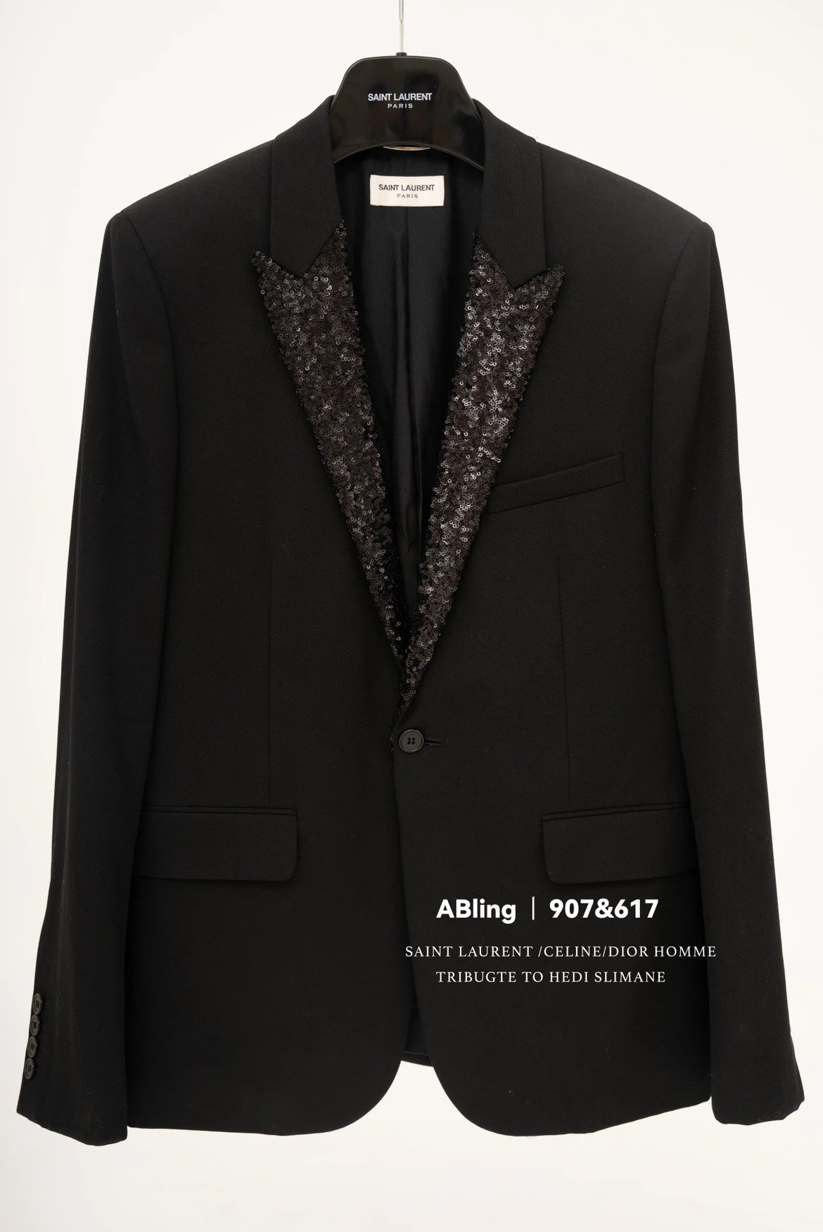 Saint Laurent Style Black Sequin Peak Lapel Blazer