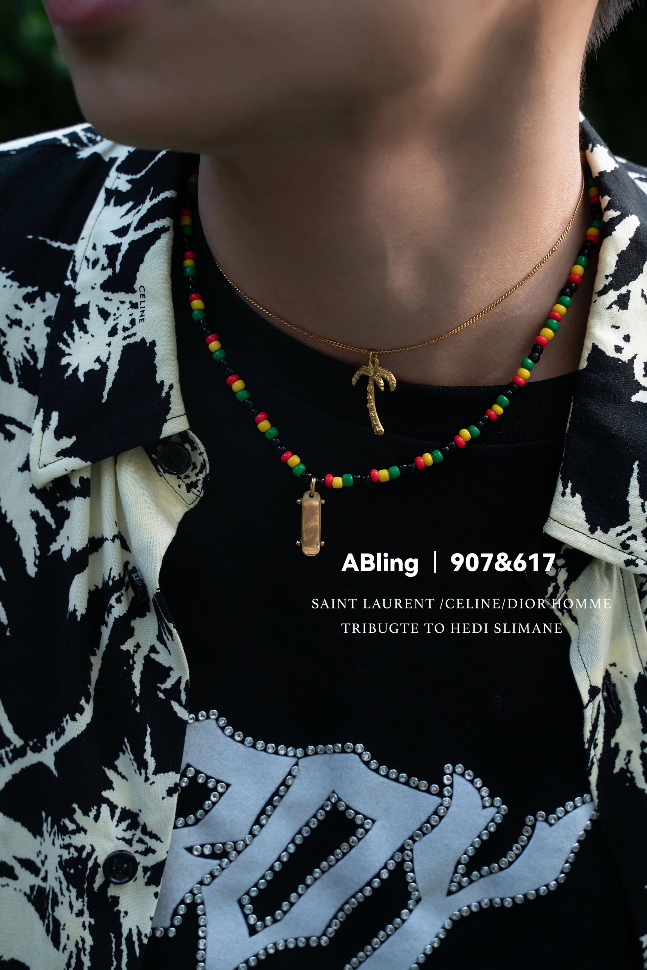 Saint Laurent Style Skateboard & Palm Tree Necklace