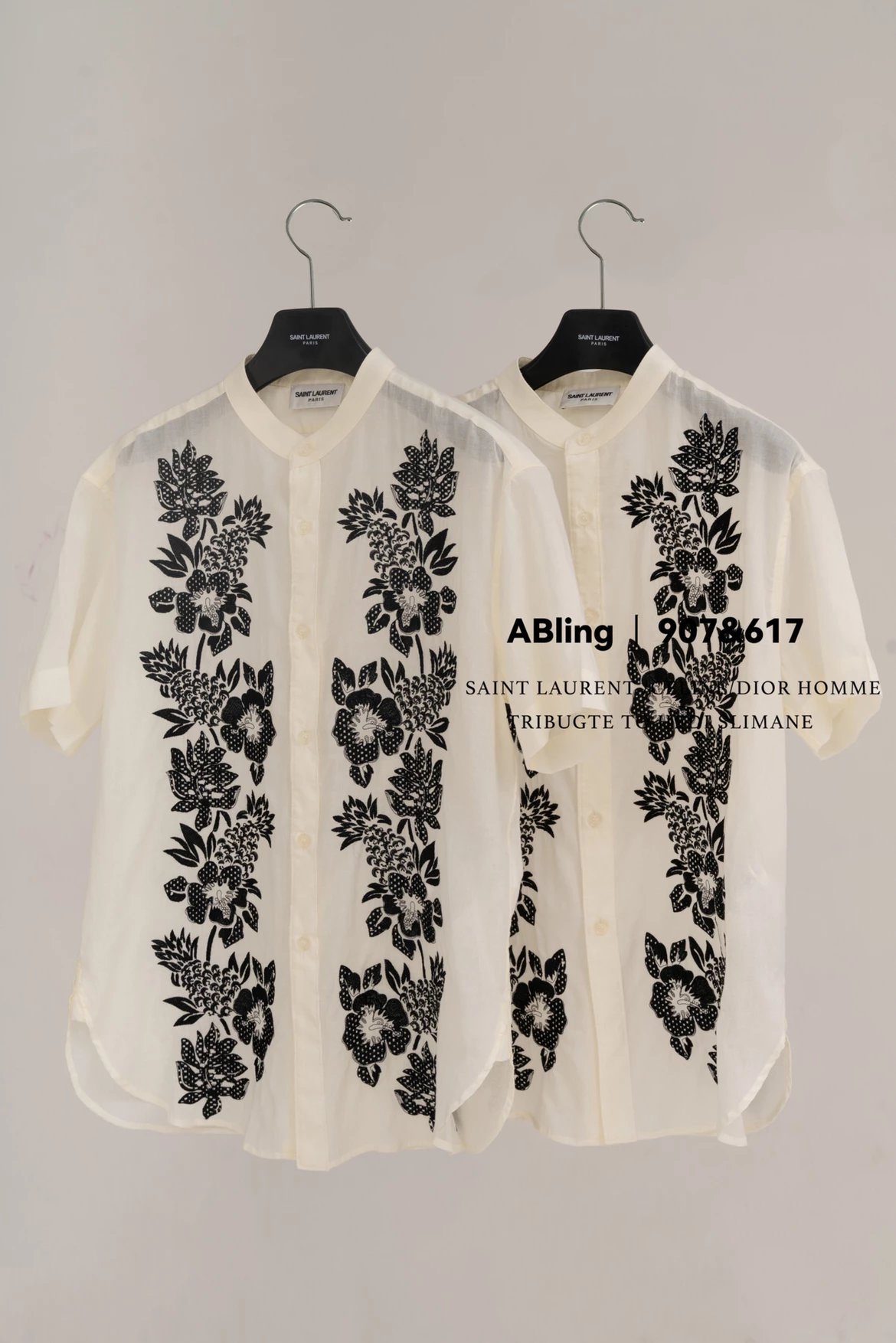 Saint Laurent Style Floral Embroidered Henley Shirt