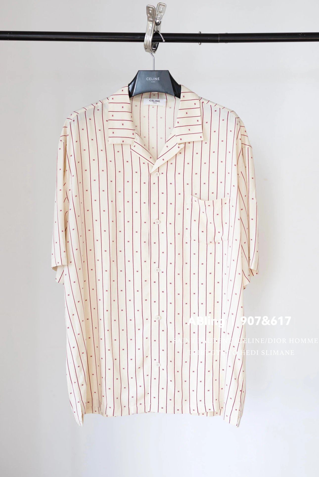 Celine Cream Triomphe Viscose Short Sleeve Shirt