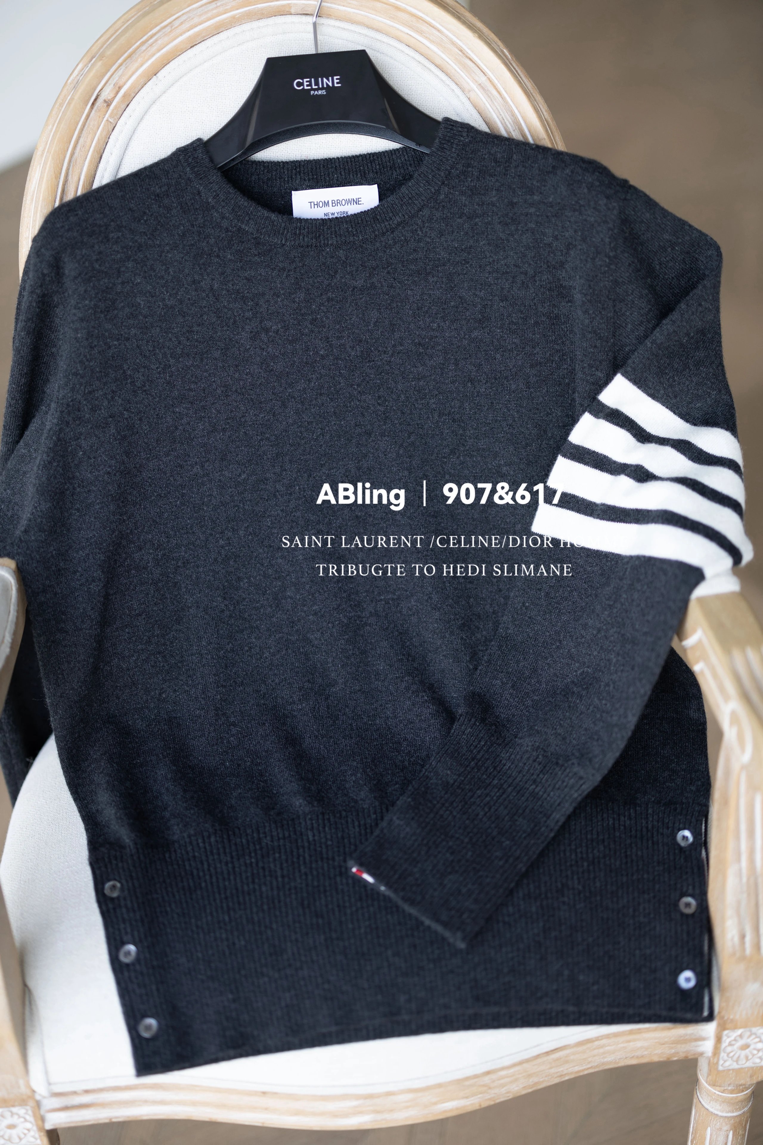 Thom Browne Grey Cashmere Crewneck Sweater
