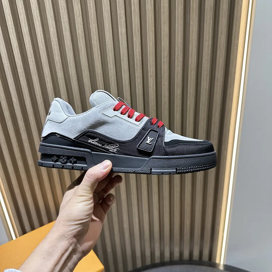 LV Trainer Sneaker Grey Black Red Lace