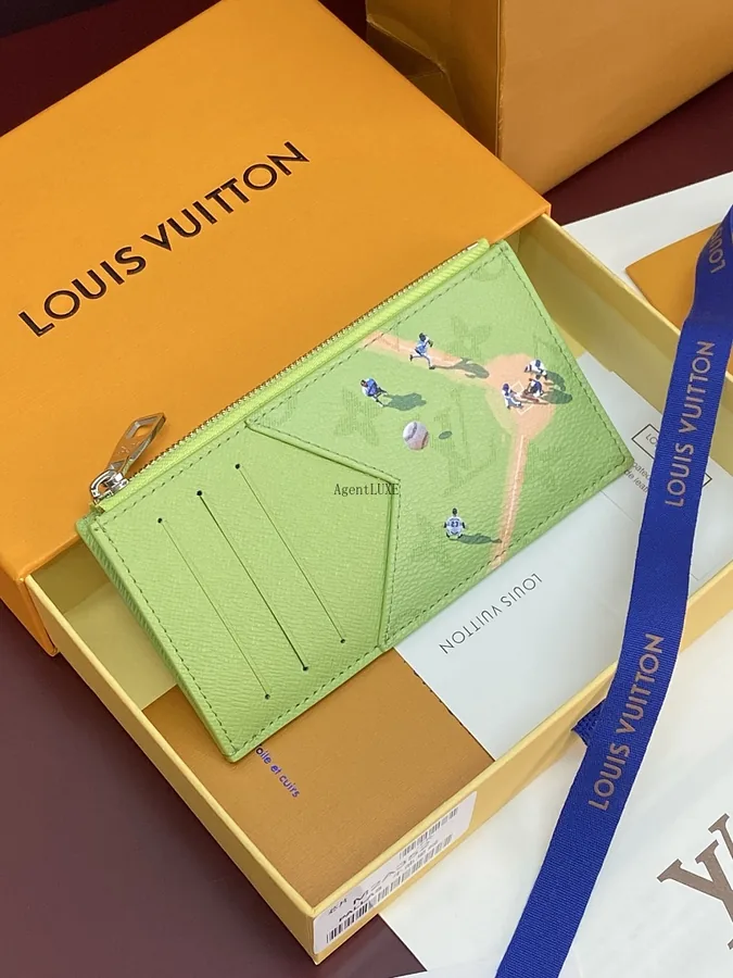 LV Monogram Baseball Zip Card Holder Green