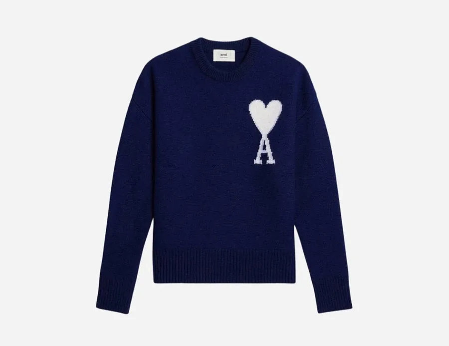 AMI Paris Cashmere Big Logo Sweater in White