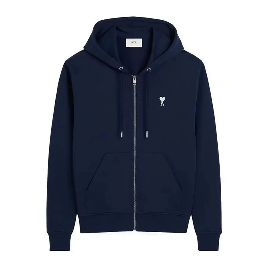 AMI Paris White Badge Zip Hoodie