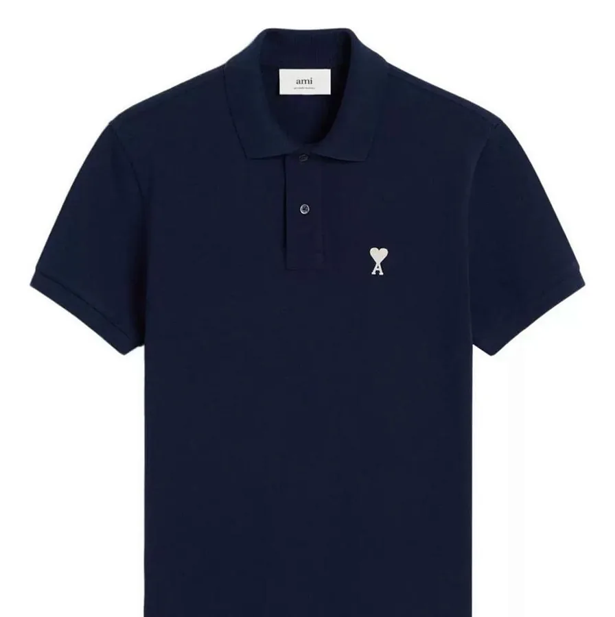 AMI Paris White Badge Polo Shirt