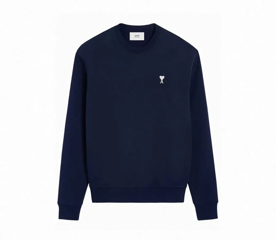 AMI Paris White Badge Crewneck Sweatshirt
