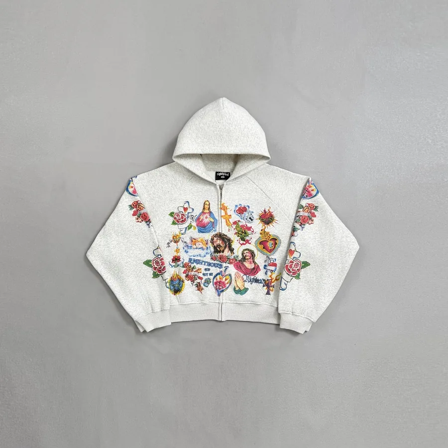 Righteous Religious Print Cropped Hoodie
