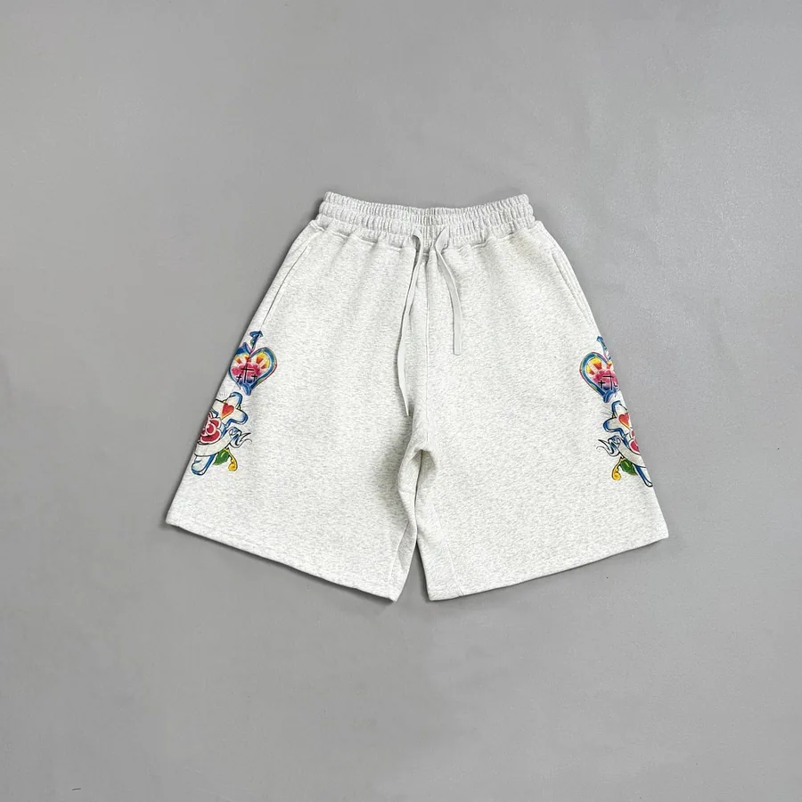 EE Floral Heart Print Sweat Shorts Grey