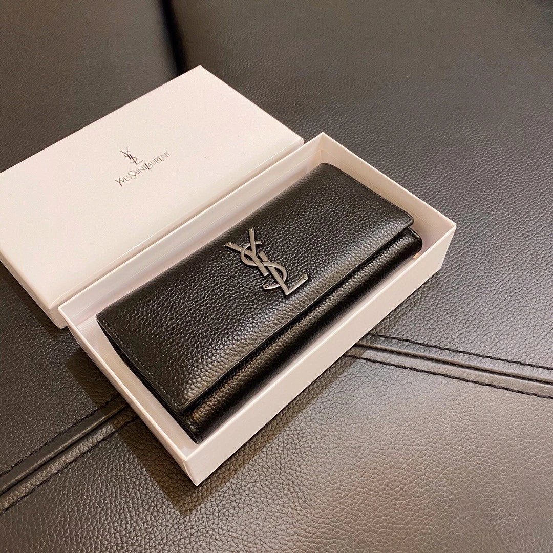 Saint Laurent Pebbled Leather Long Zip Wallet