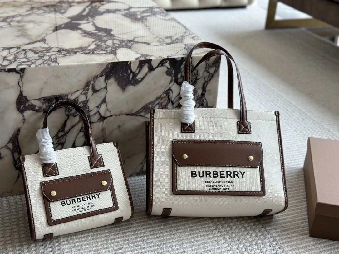 Burberry Freya Mini Two-Tone Canvas Tote