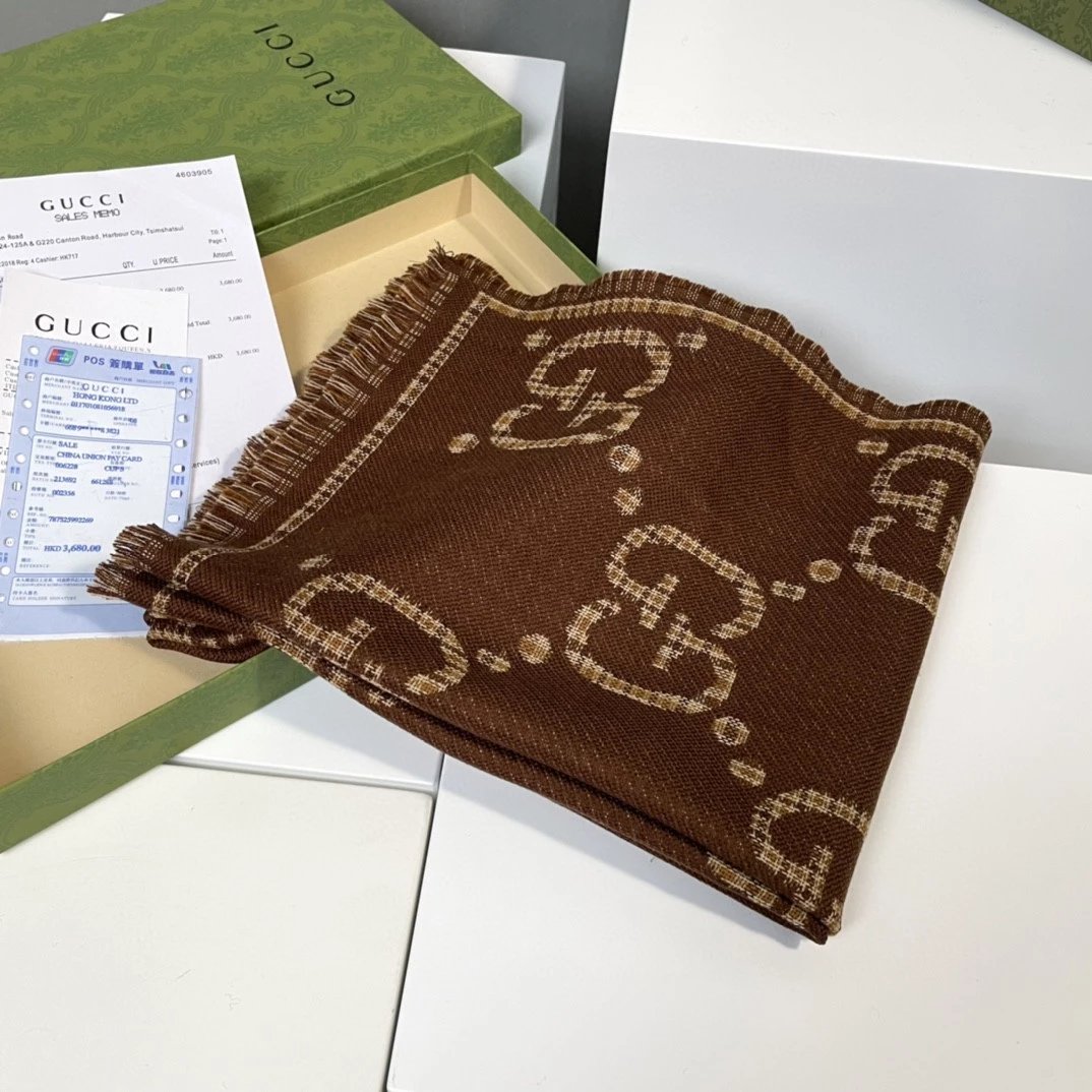 Gucci GG Wool Silk Jacquard Scarf
