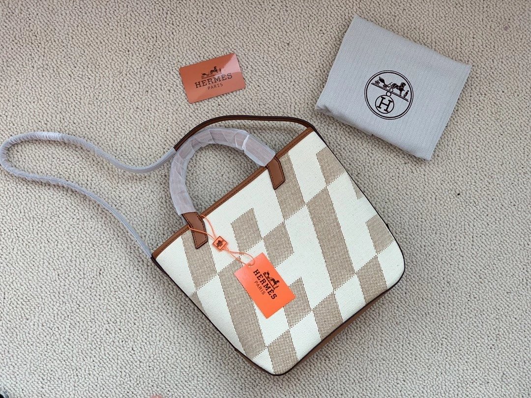 Hermes Canvas and Swift Leather Bucket Bag