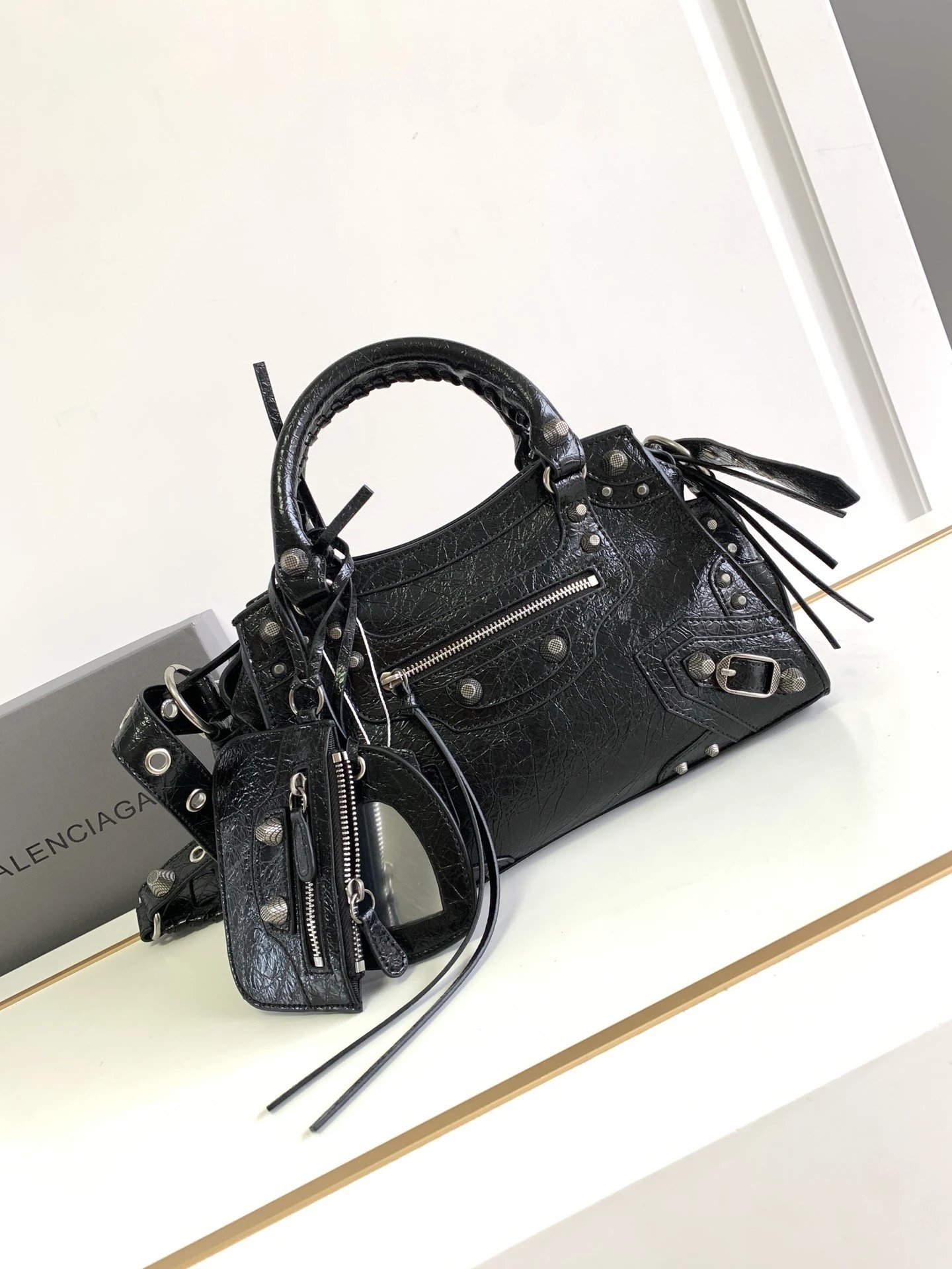 Balenciaga Neo Cagole Studded Leather Shoulder Bag