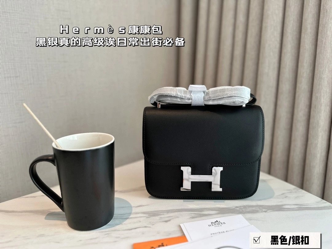 Hermes Constance Swift Leather Bag with Silver Hardware