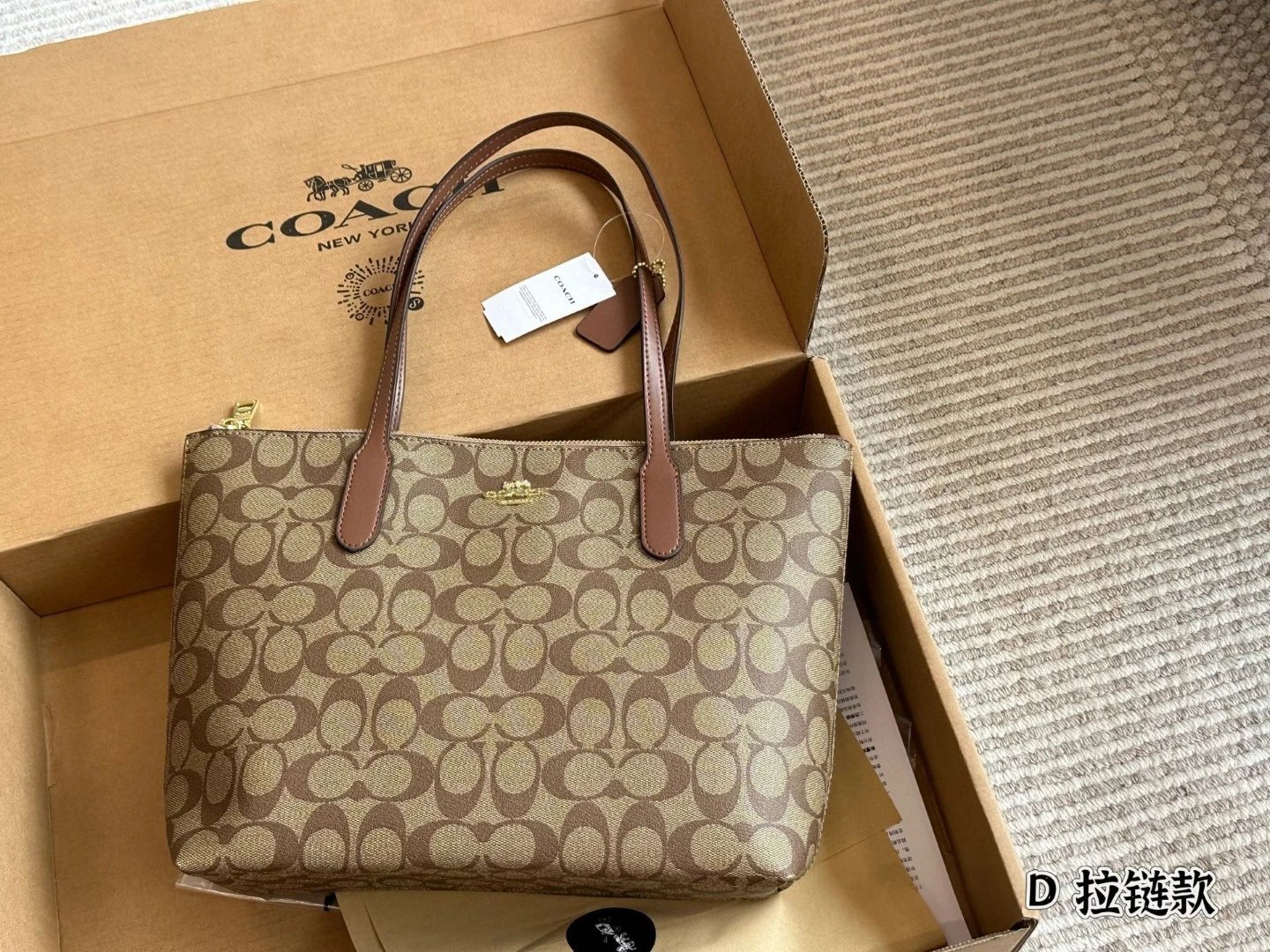 Coach Zip Top Leather Tote Bag