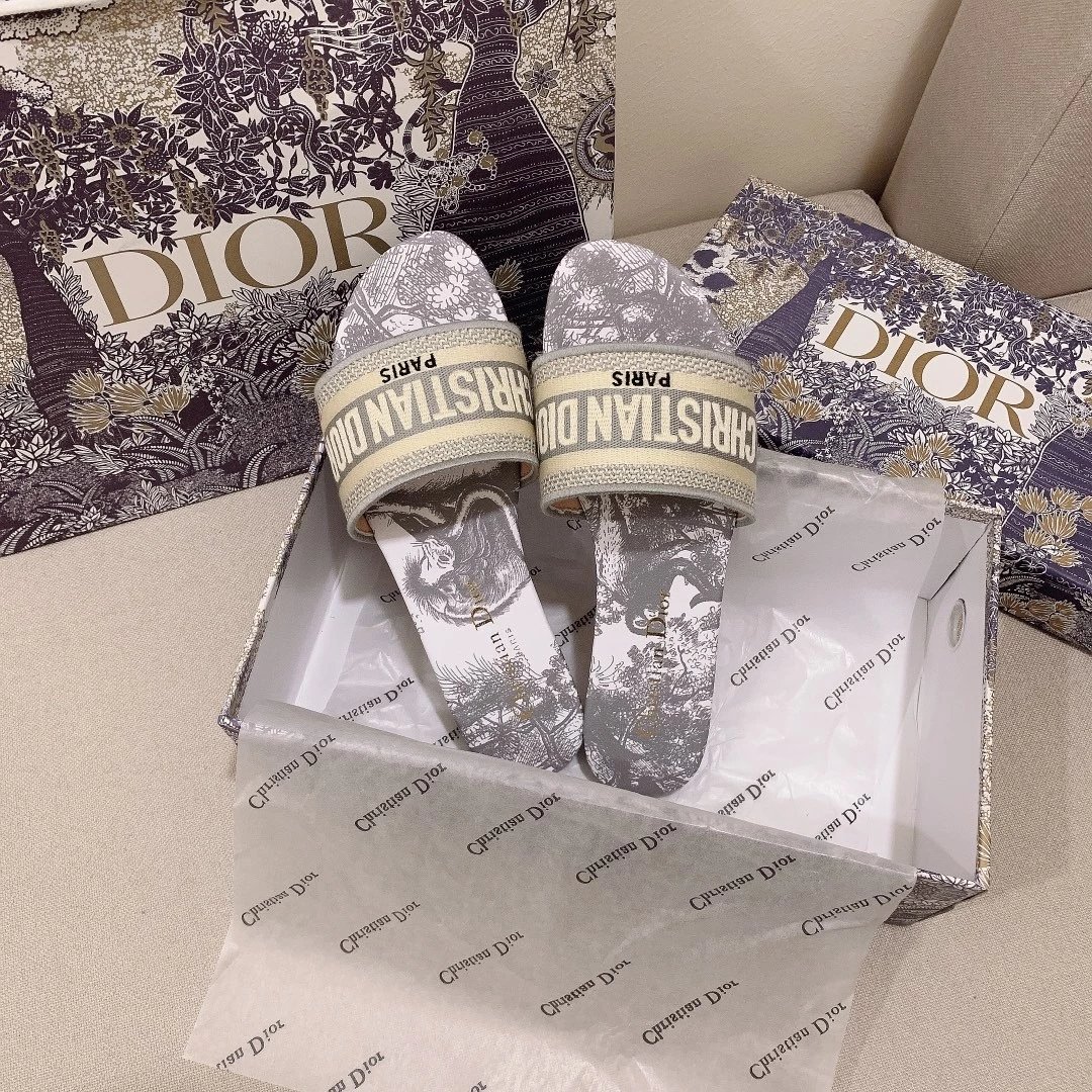 Dior Crystal Embroidered Leather Slides