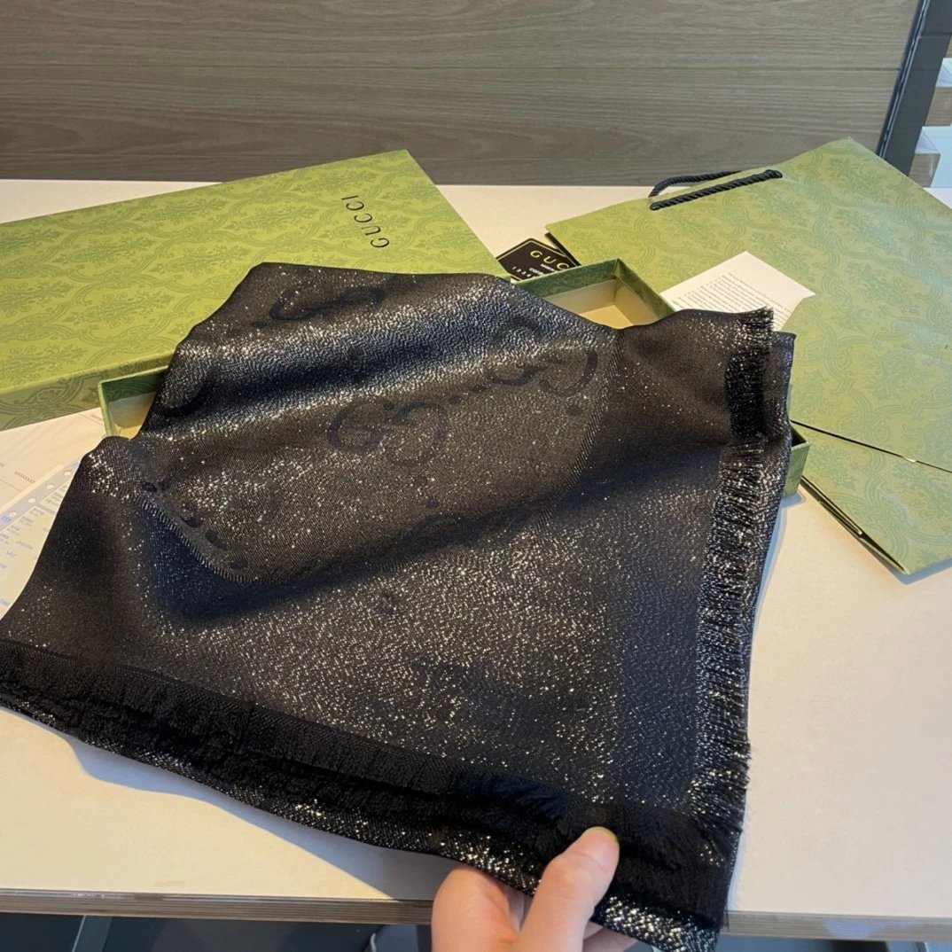 Gucci Gold Jacquard Silk Scarf