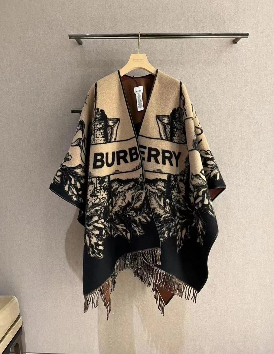 Burberry Equestrian Knight Reversible Cashmere Cape Scarf