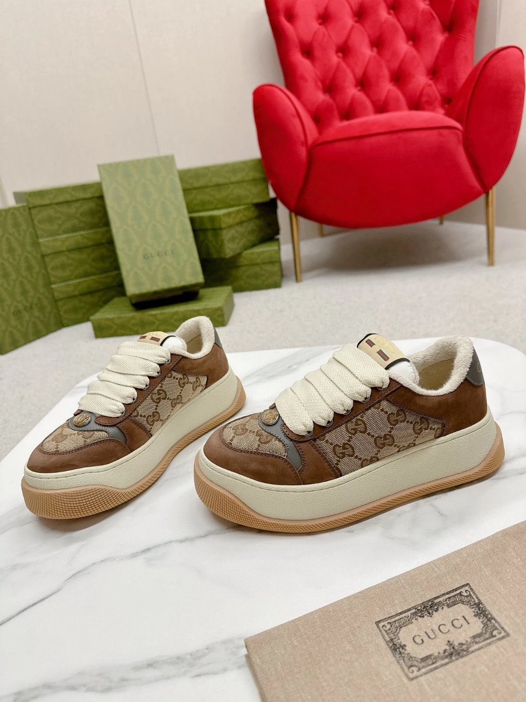 Gucci Chunky Platform Distressed Canvas Sneakers