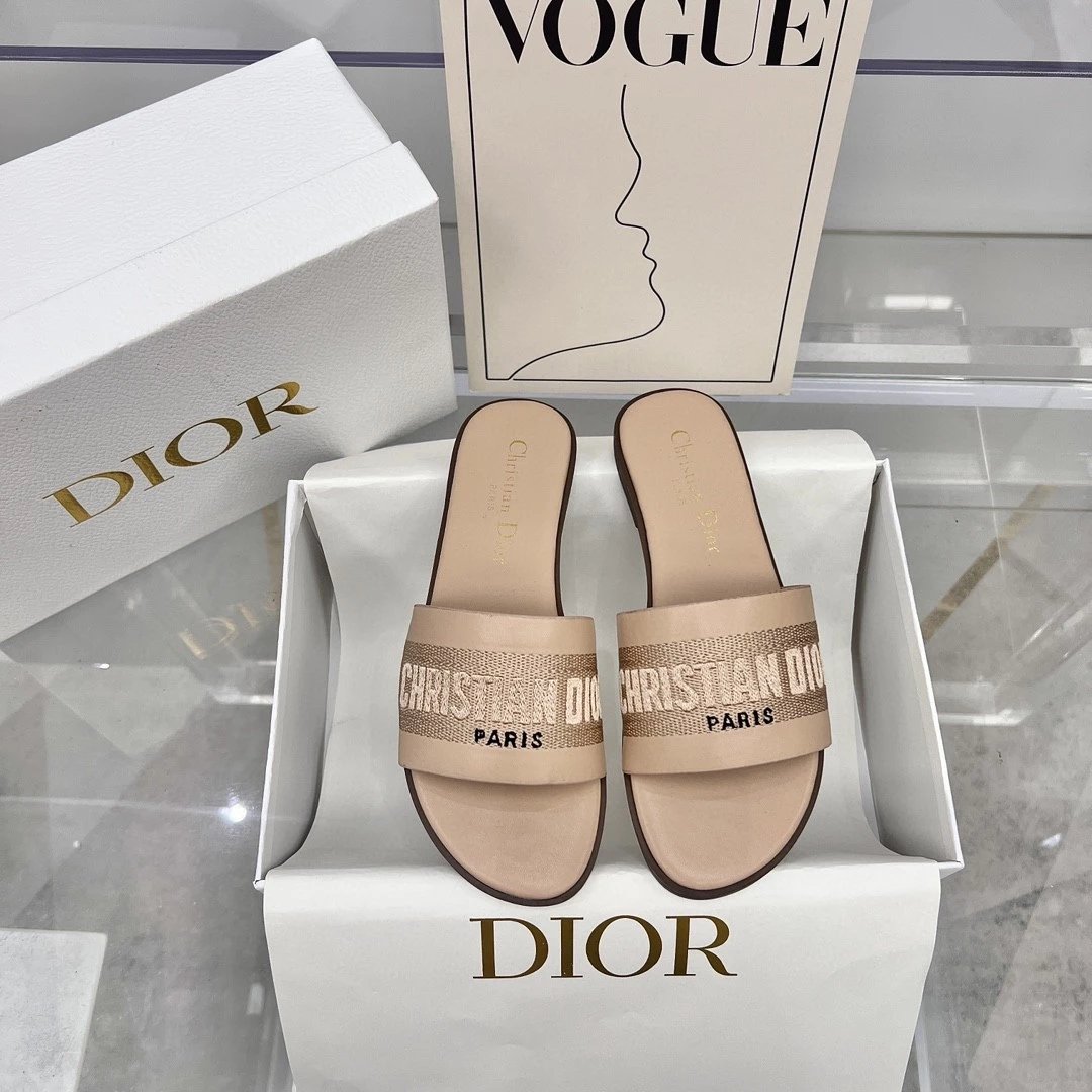 Dior Embroidered Flat Slides