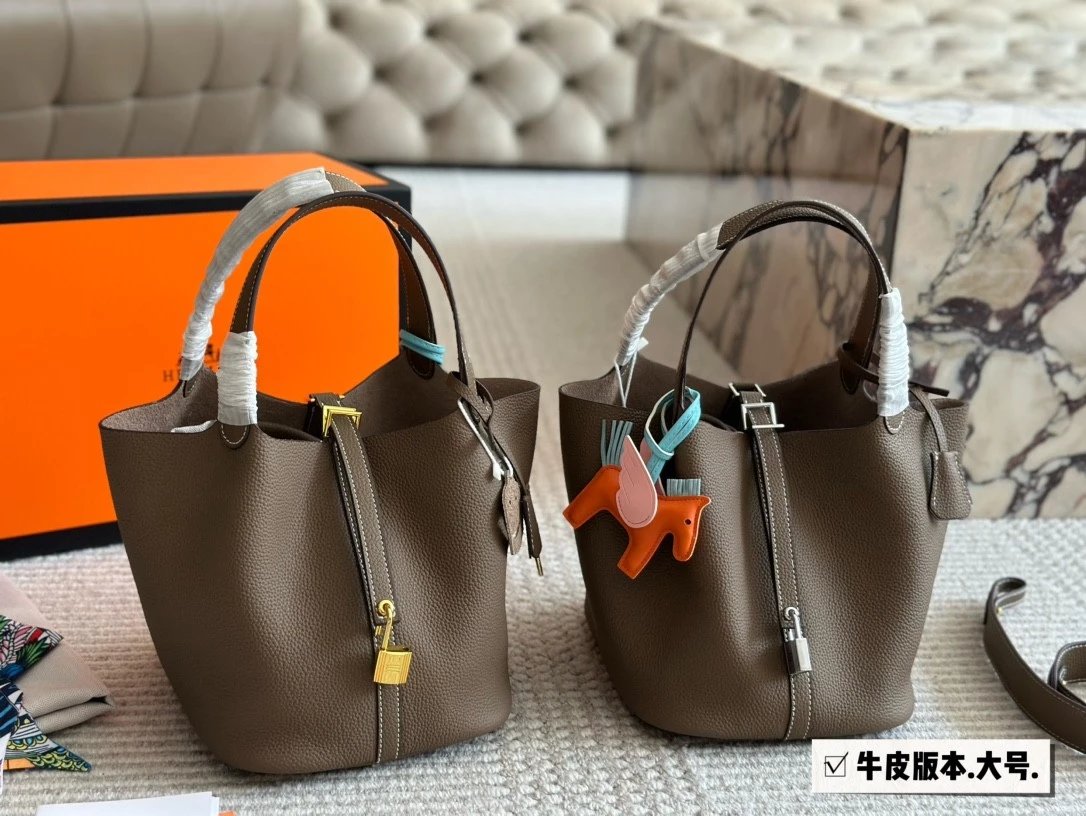 Hermes Garden Party Large Leather Bucket Tote