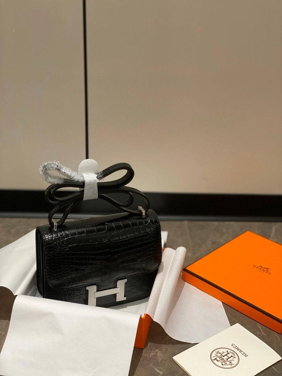 Hermes Constance Croc Embossed Leather Bag