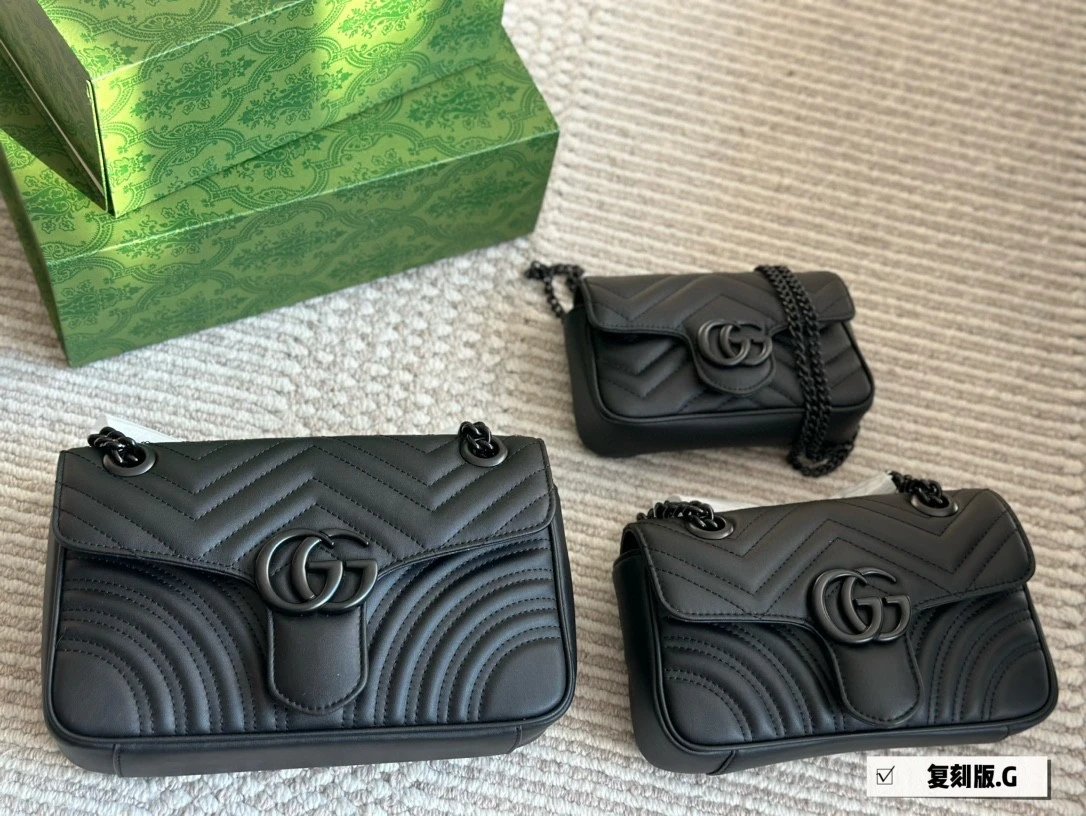 Gucci GG Marmont All Black Flap Shoulder Bag