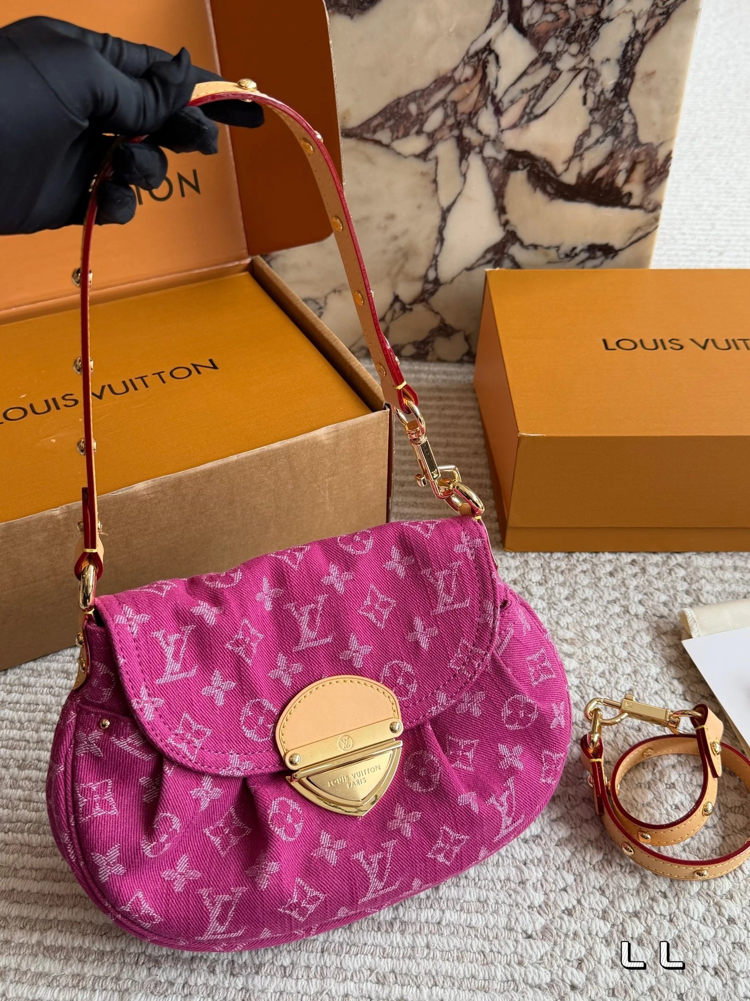 Louis Vuitton Pink Denim Shoulder Bag