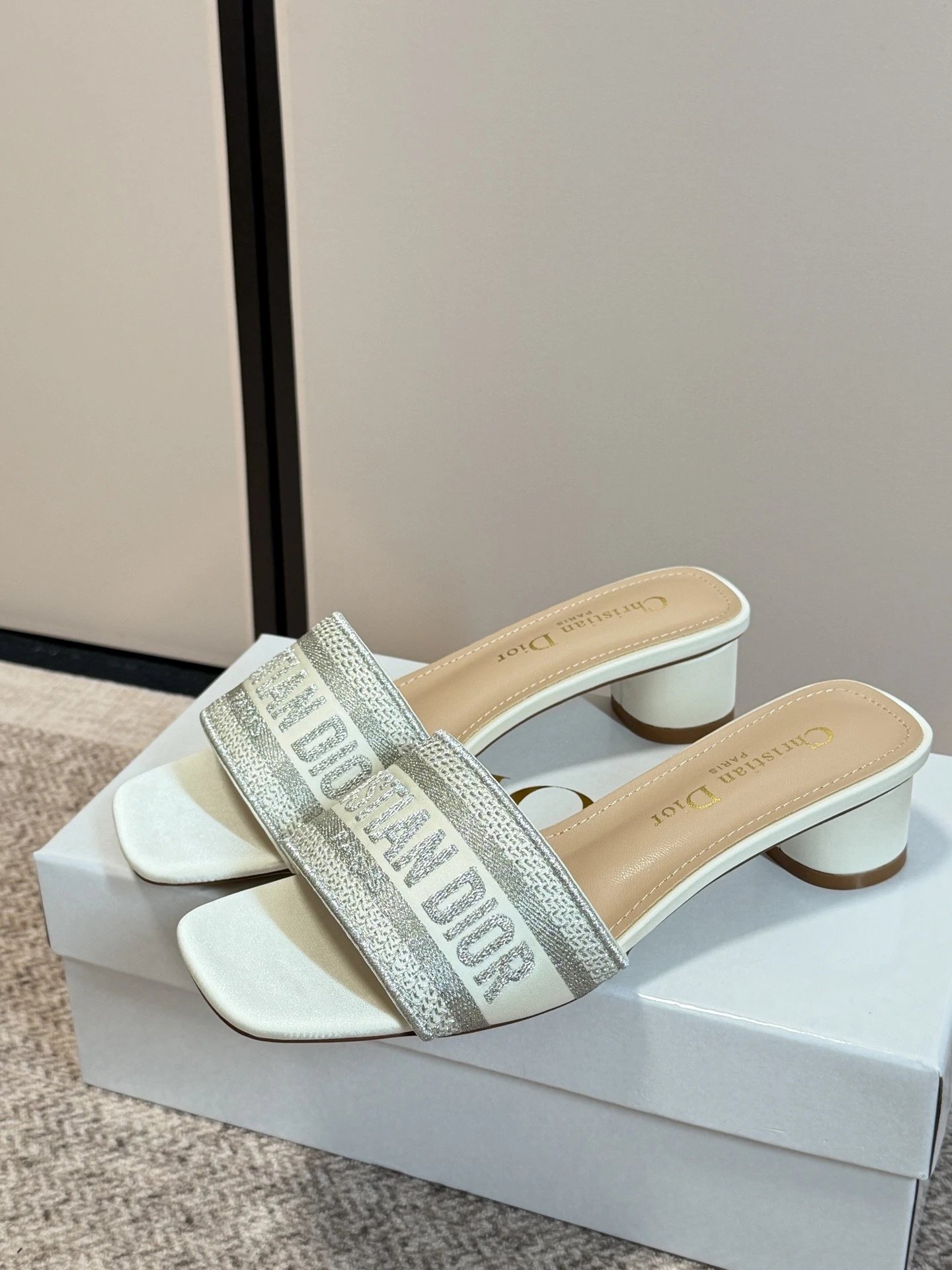Dior CD Embroidered Heeled Slides