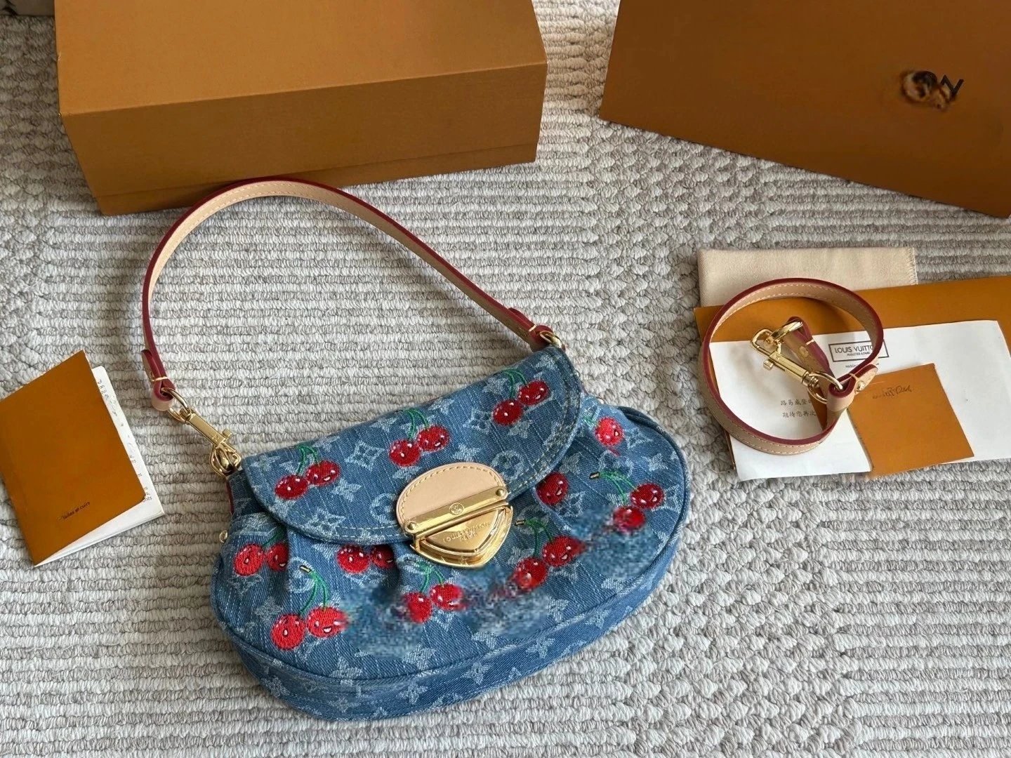 Vintage Denim Print Shoulder Bag