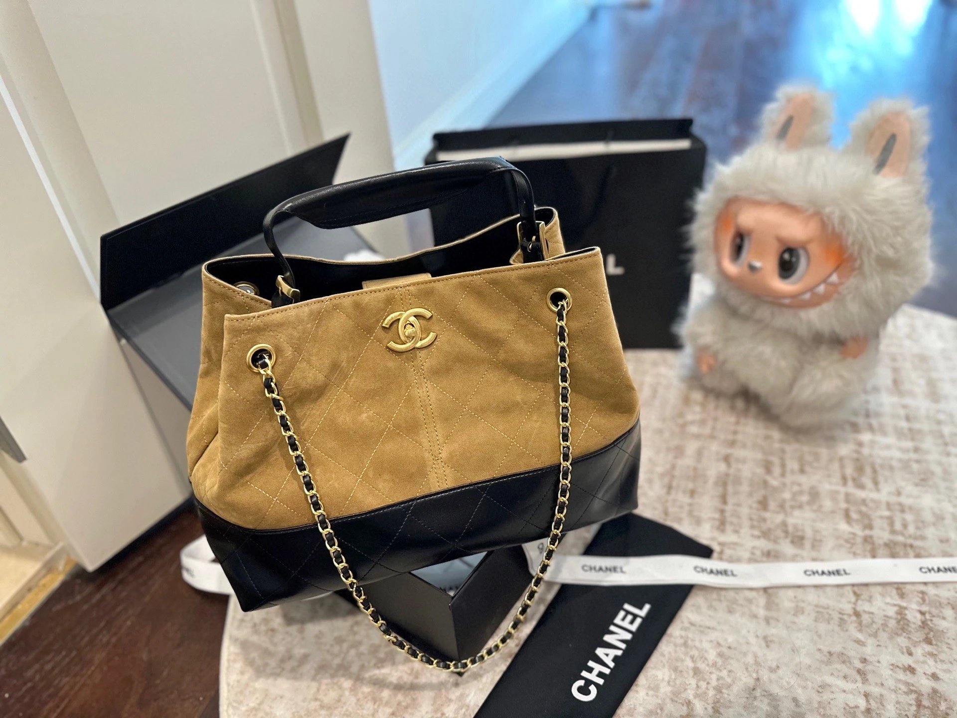 Chanel Suede Hobo Tote Bag