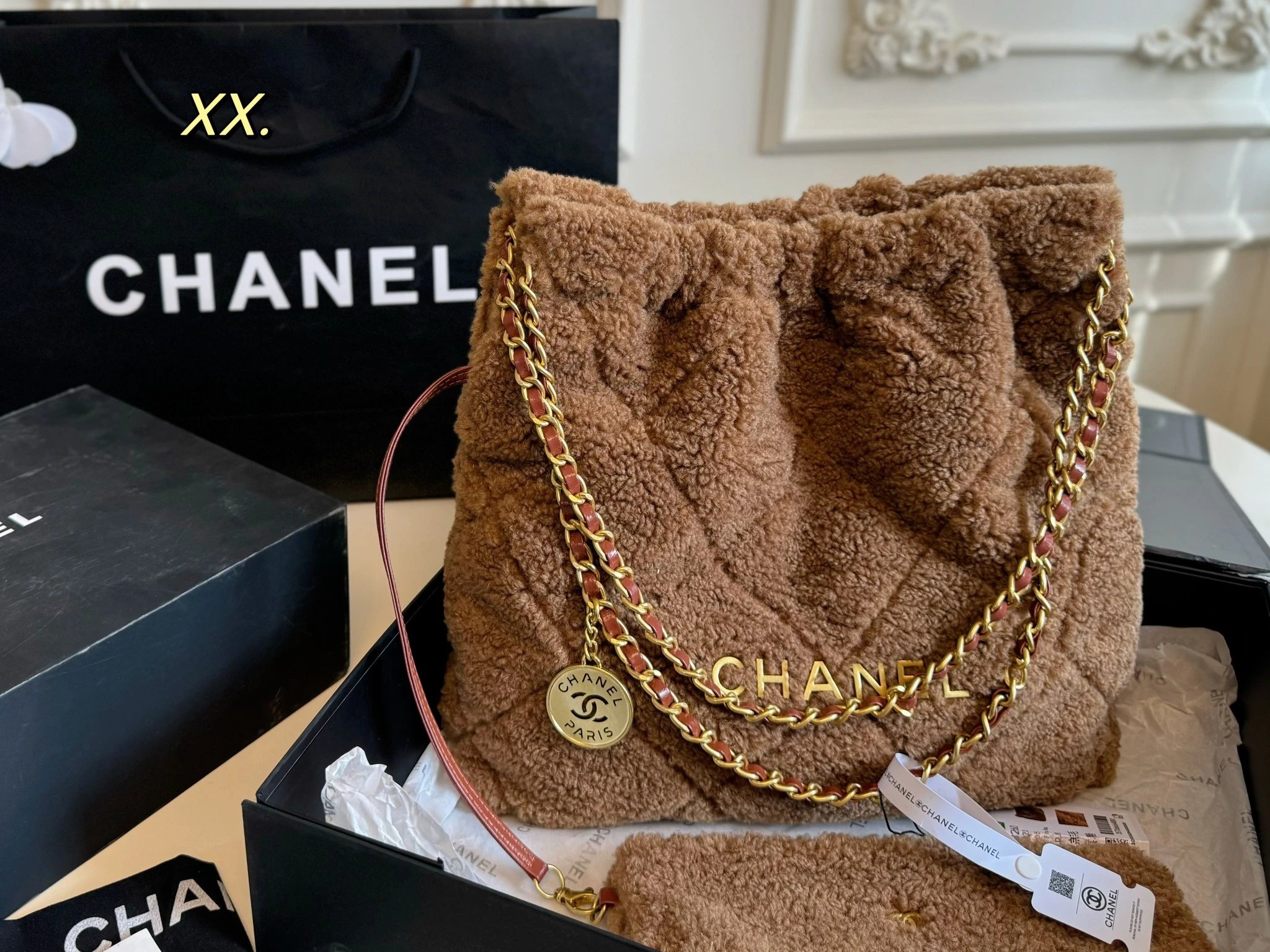 Chanel Shearling Small 22 Bag Tote