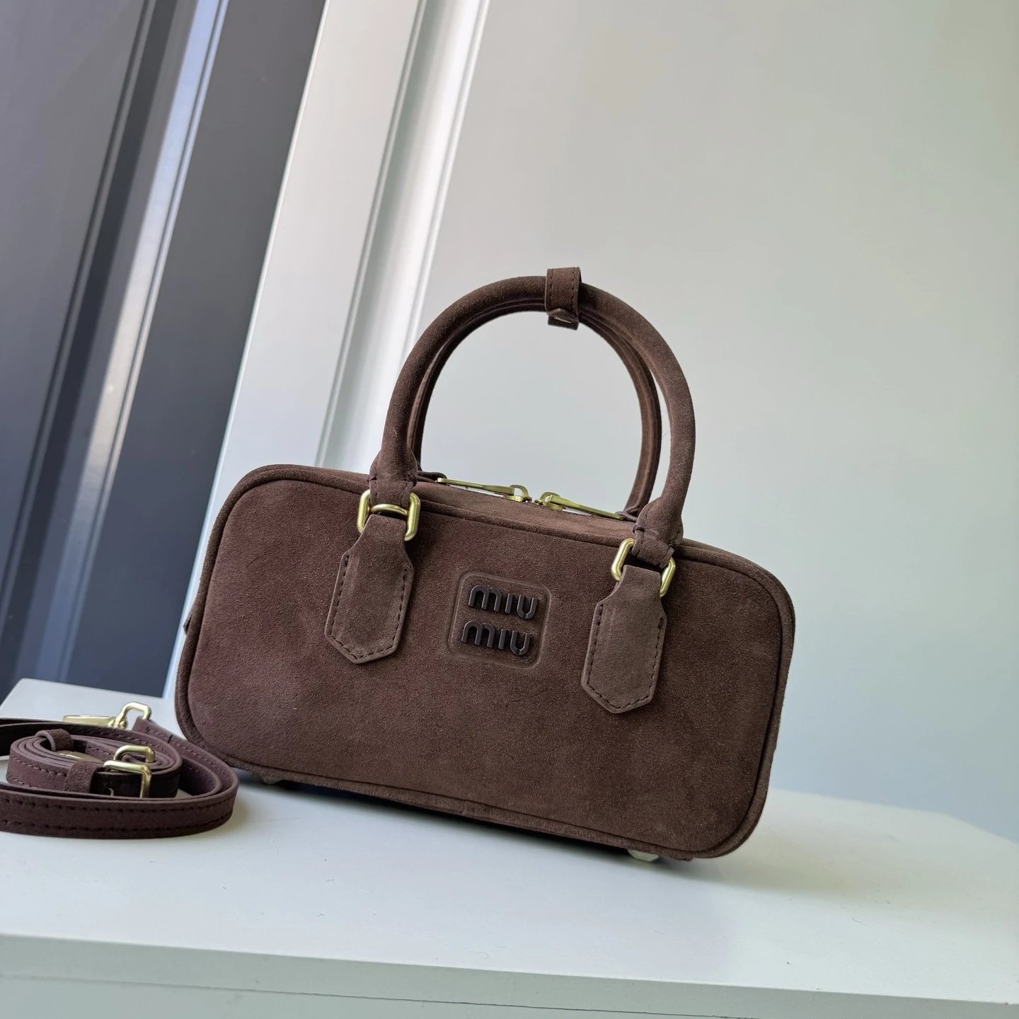 Miu Miu Suede Calfskin Bowling Pillow Bag
