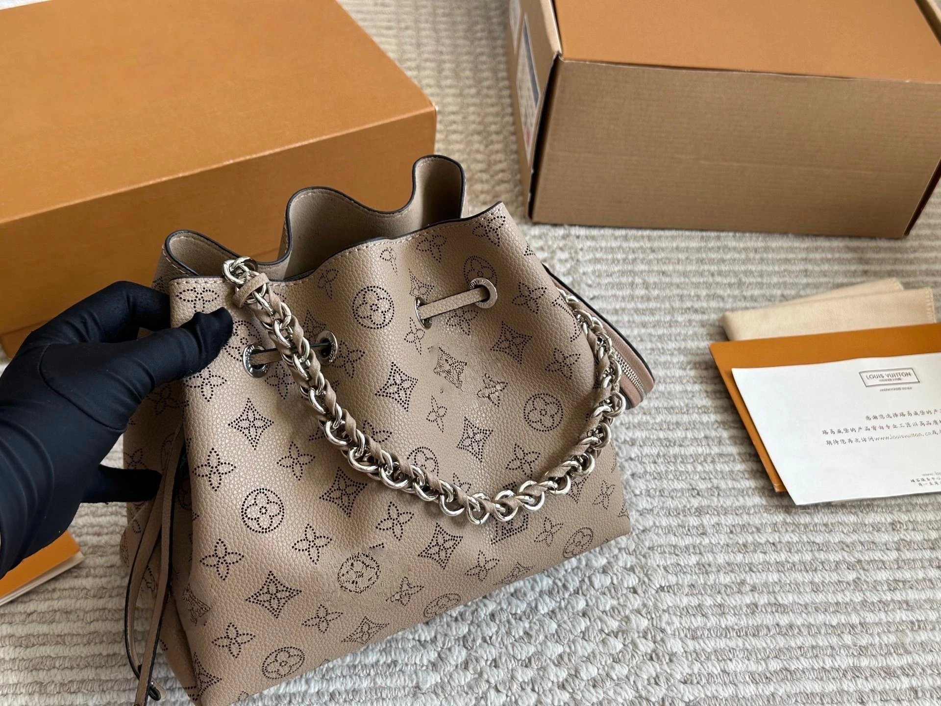 Perforated Calfskin Bella Mini Bucket Bag