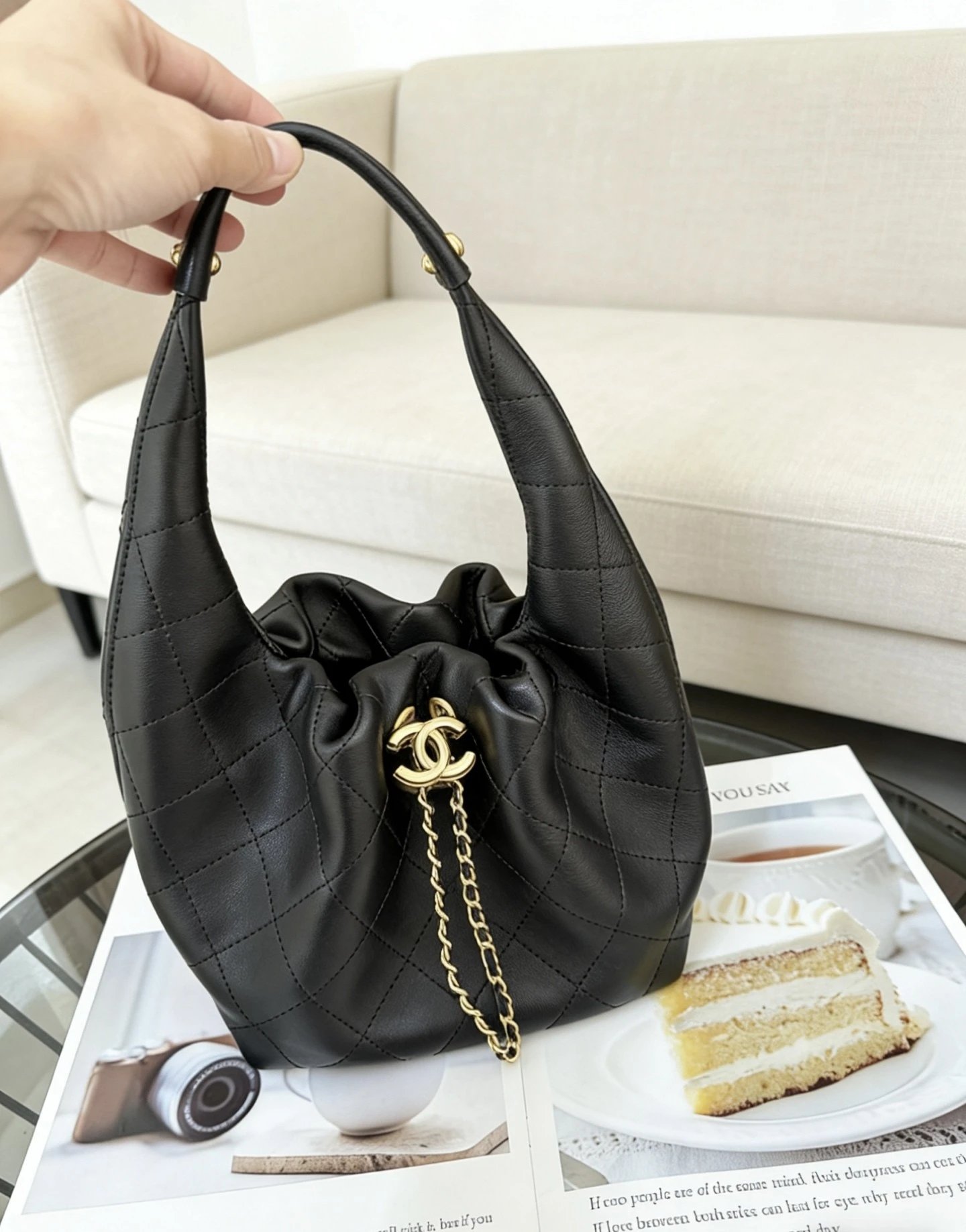 Chanel 26C Lambskin Bucket Tote Bag