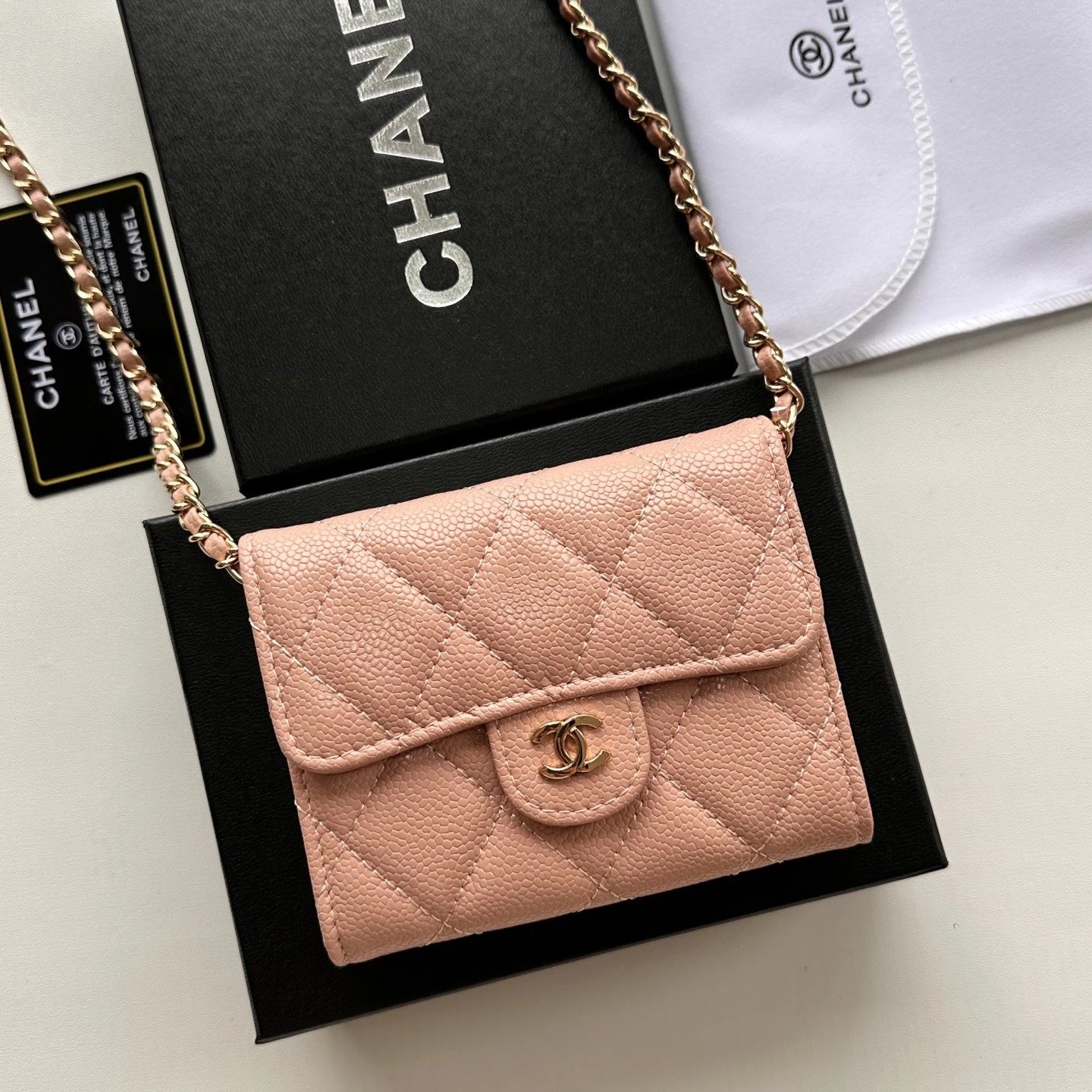 Chanel Caviar Chain Card Holder Crossbody Bag