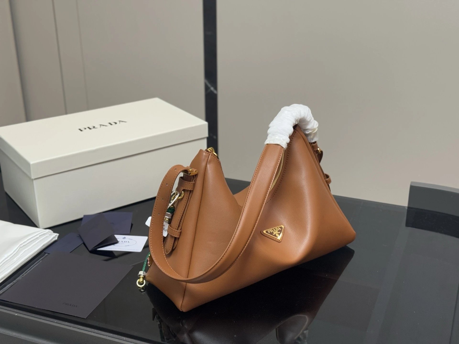 Prada Triangle Logo Hobo Bag