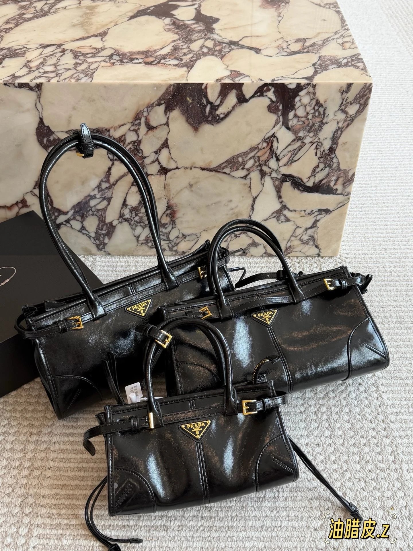 Prada Soft Lux Waxed Leather Shoulder Bag