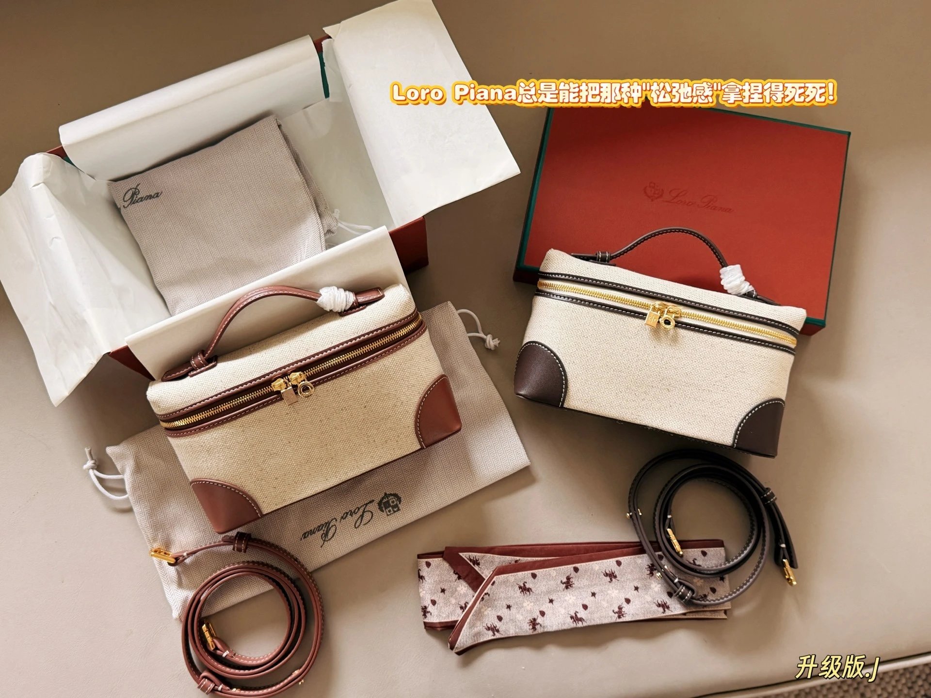 Loro Piana Canvas and Leather Box Bag