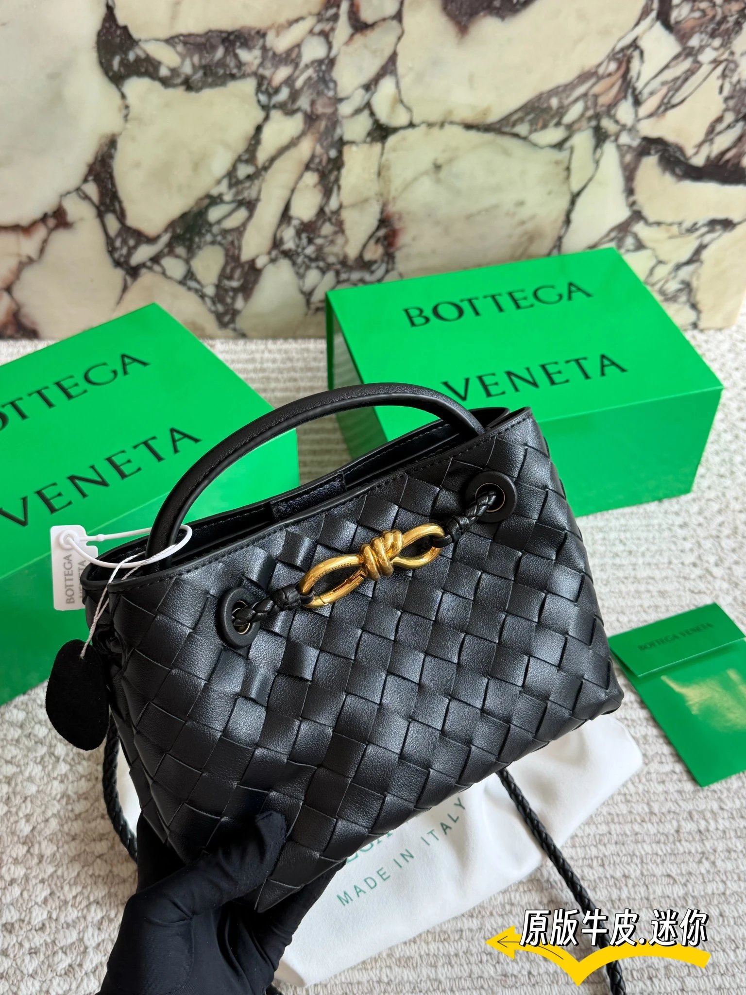 Bottega Veneta Andiamo Mini Woven Leather Bag