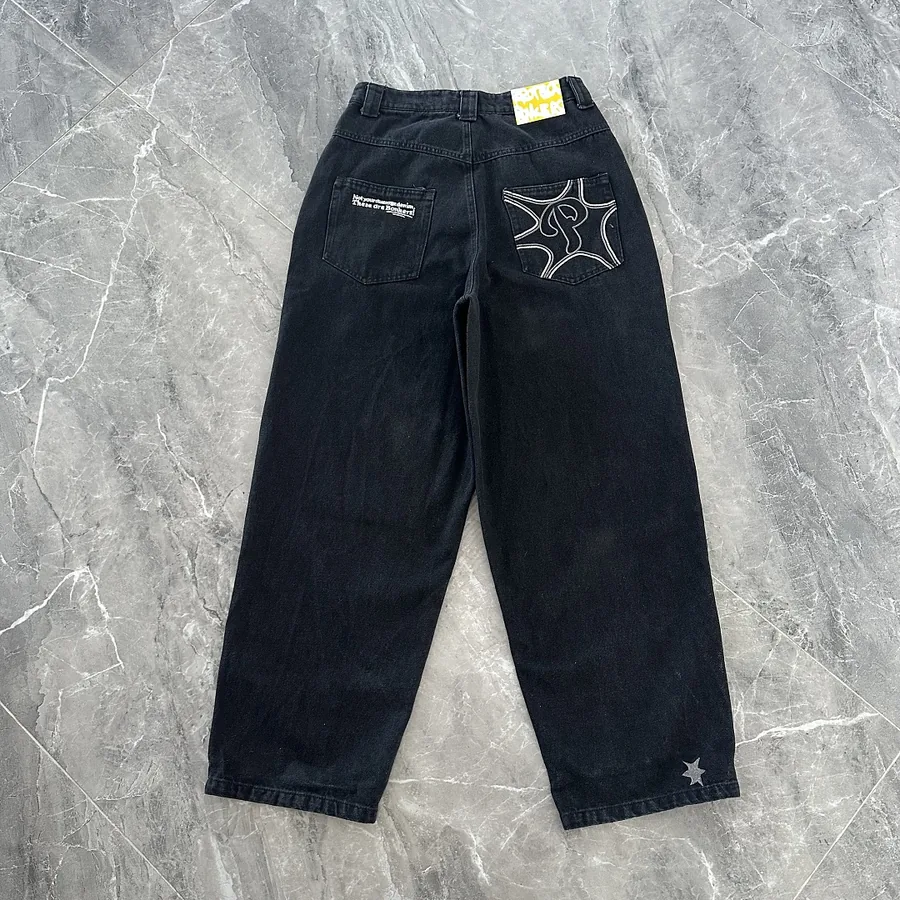 Spider Web Embroidered Baggy Jeans