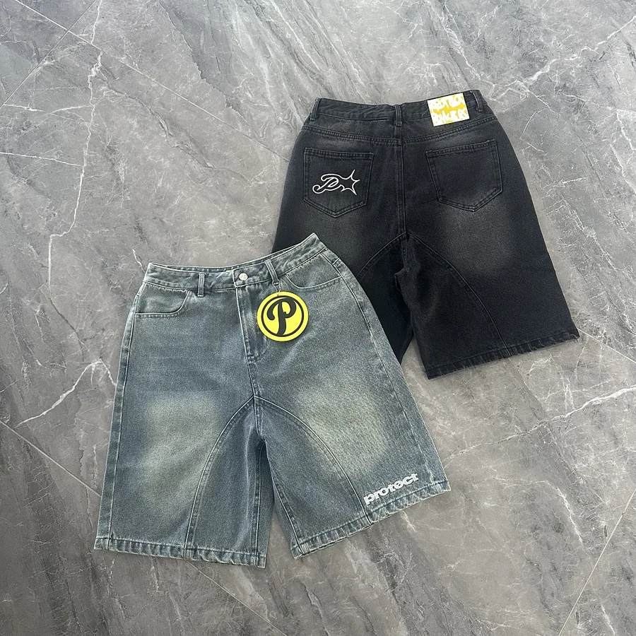 P Star Logo Denim Shorts